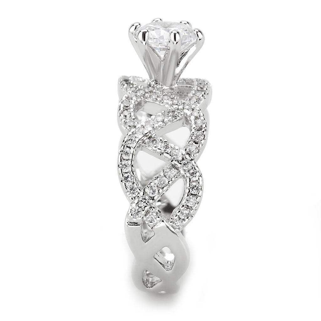 Alamode Rhodium Brass Ring with AAA Grade CZ in Clear - Alamode - Flyclothing LLC
