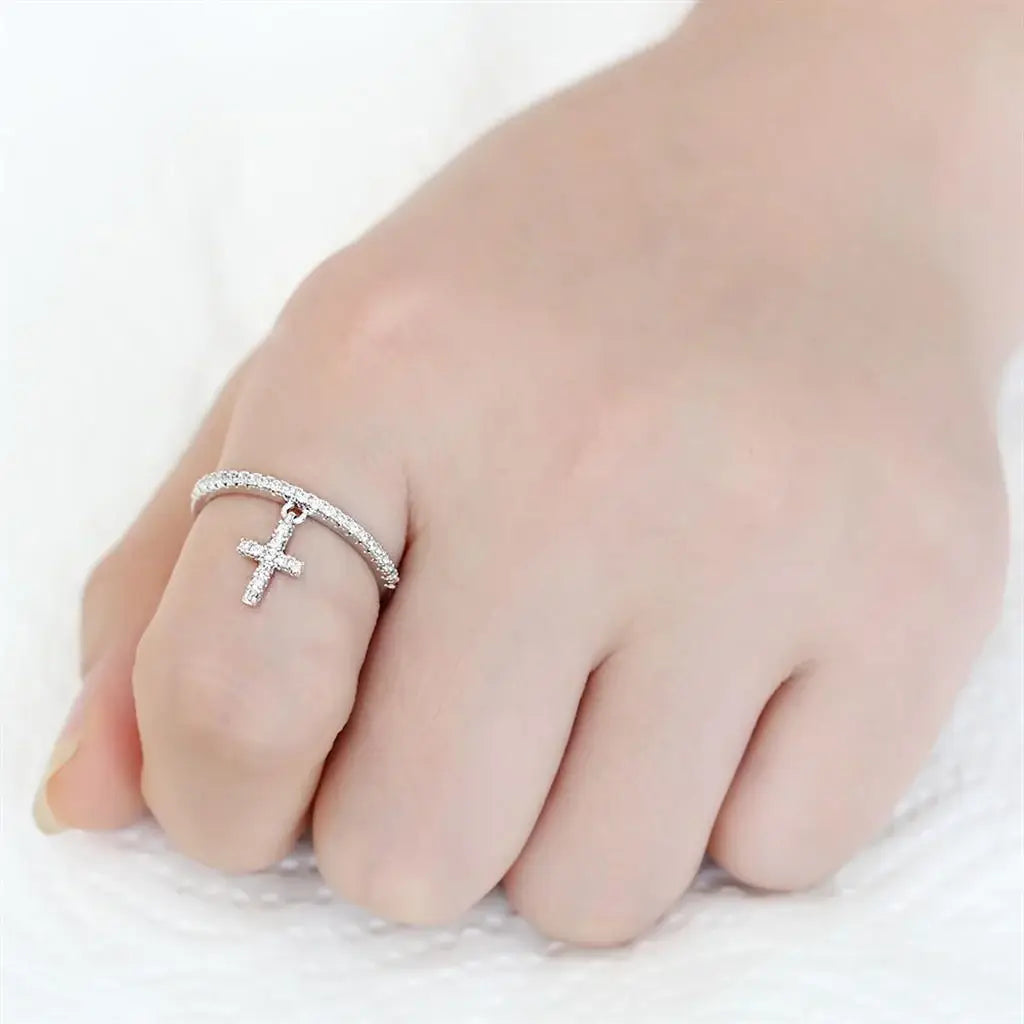 Alamode Rhodium Brass Ring with AAA Grade CZ in Clear - Alamode - Flyclothing LLC