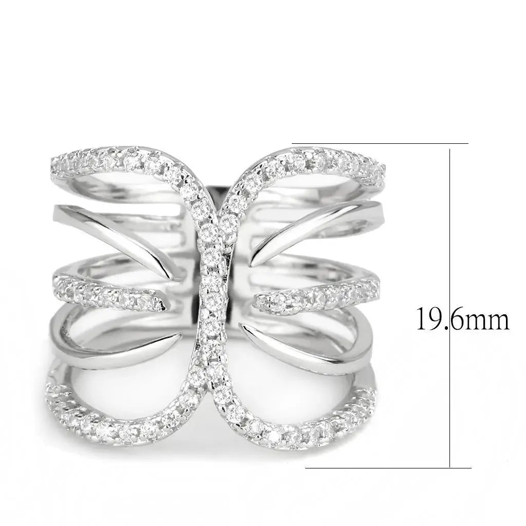 Alamode Rhodium Brass Ring with AAA Grade CZ in Clear - Alamode - Flyclothing LLC