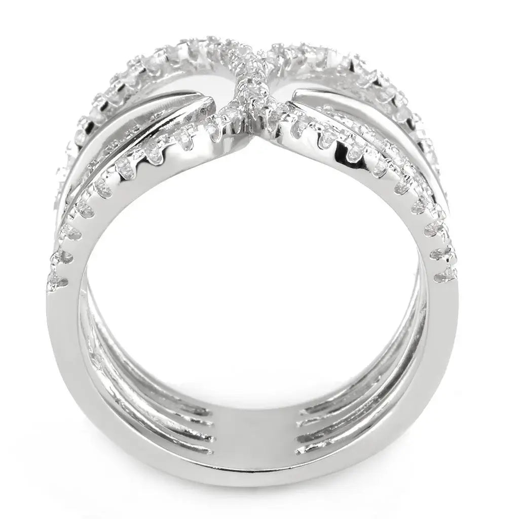 Alamode Rhodium Brass Ring with AAA Grade CZ in Clear - Alamode - Flyclothing LLC
