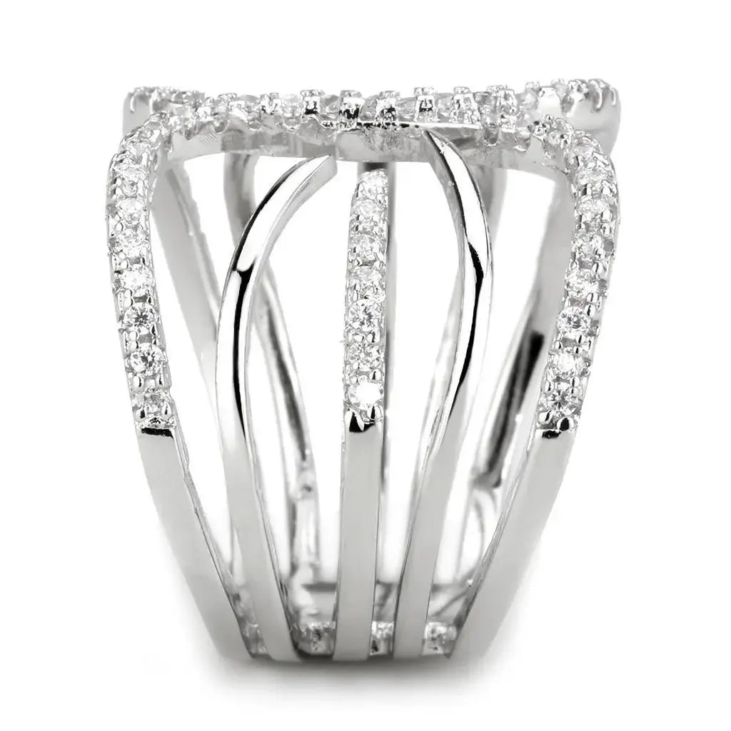 Alamode Rhodium Brass Ring with AAA Grade CZ in Clear - Alamode - Flyclothing LLC