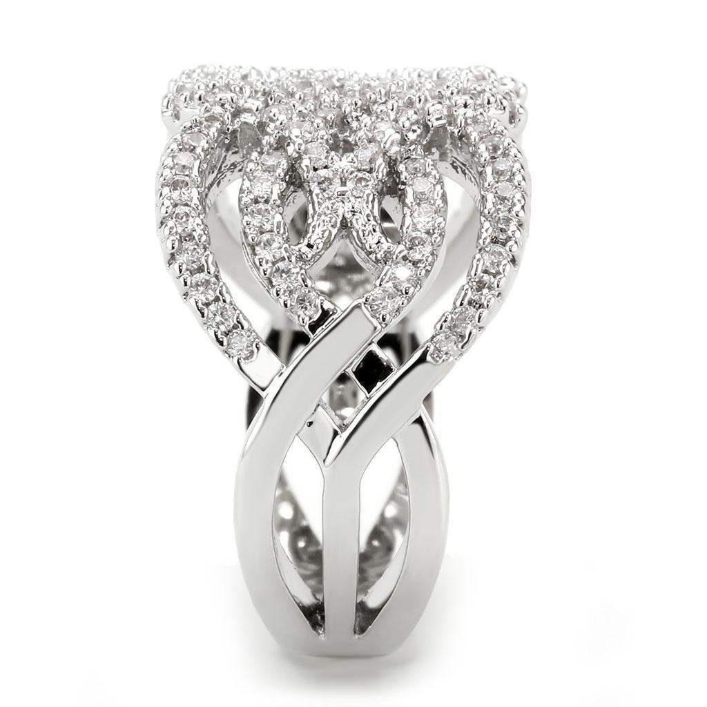 Alamode Rhodium Brass Ring with AAA Grade CZ in Clear - Alamode - Flyclothing LLC