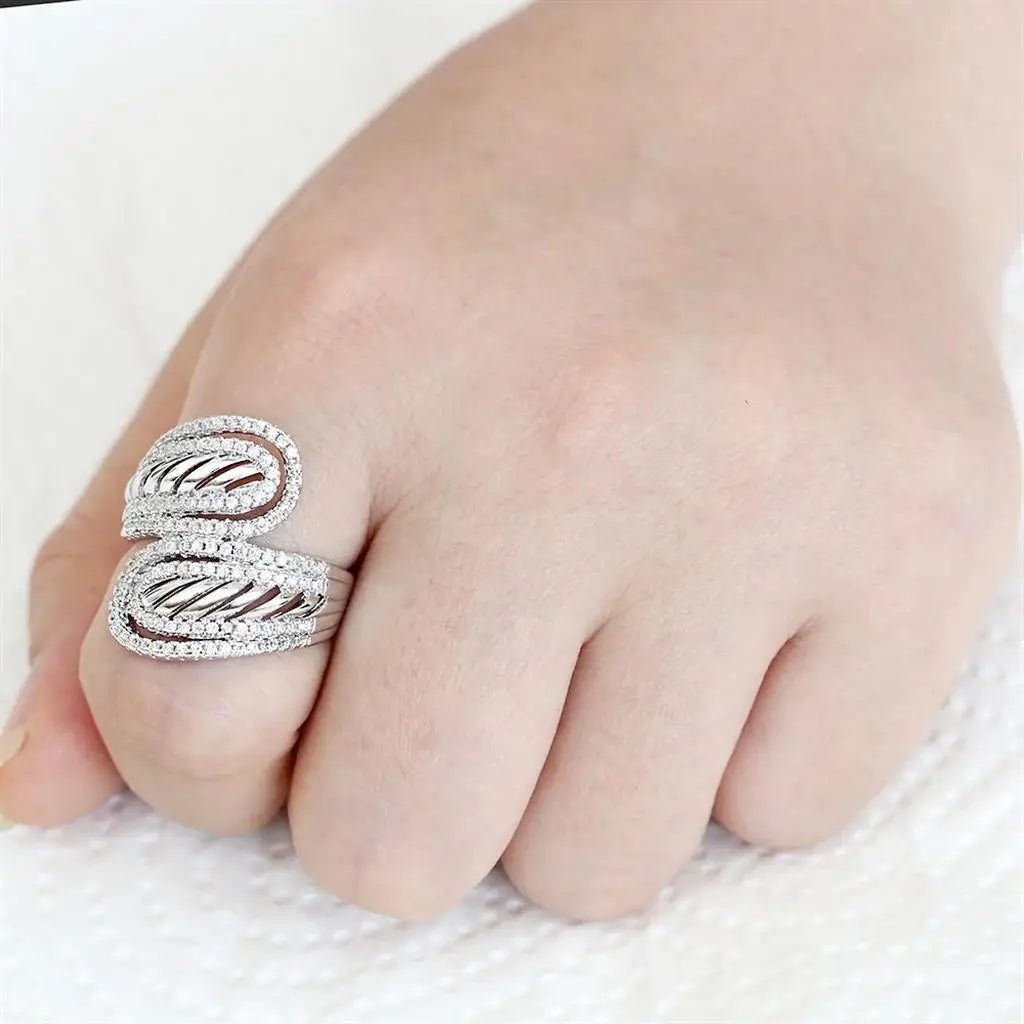 Alamode Rhodium Brass Ring with AAA Grade CZ in Clear - Alamode - Flyclothing LLC