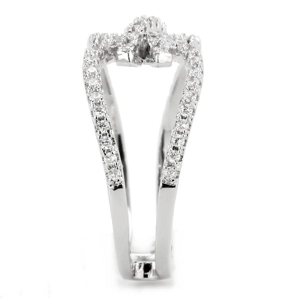 Alamode Rhodium Brass Ring with AAA Grade CZ in Clear - Alamode - Flyclothing LLC