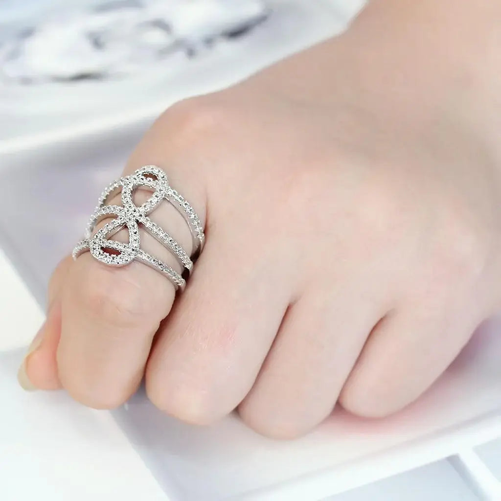 Alamode Rhodium Brass Ring with AAA Grade CZ in Clear - Alamode - Flyclothing LLC