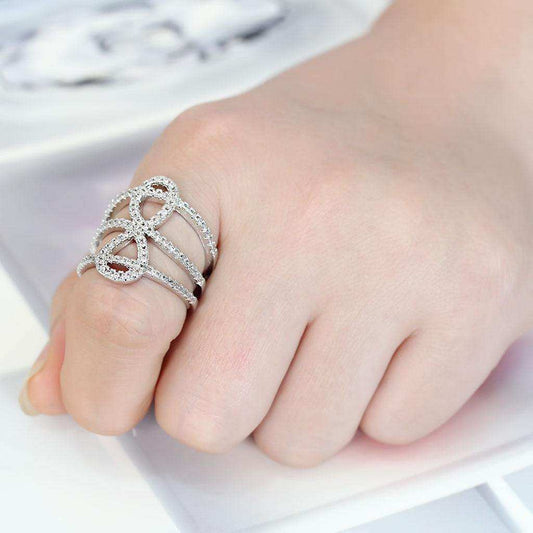 Alamode Rhodium Brass Ring with AAA Grade CZ in Clear - Alamode - Flyclothing LLC