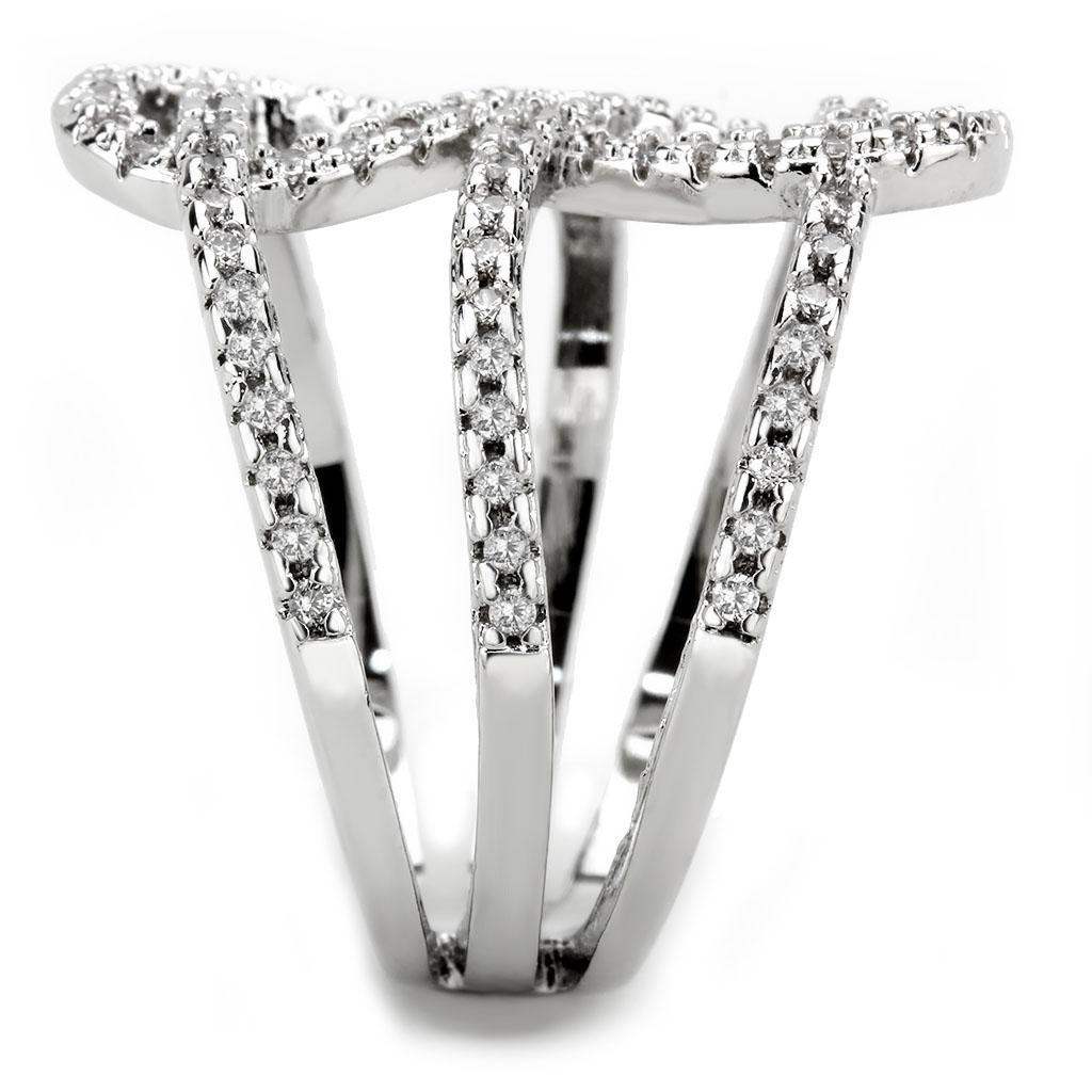 Alamode Rhodium Brass Ring with AAA Grade CZ in Clear - Alamode - Flyclothing LLC