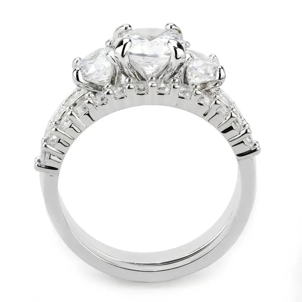 Alamode Rhodium Brass Ring with AAA Grade CZ in Clear - Alamode - Flyclothing LLC