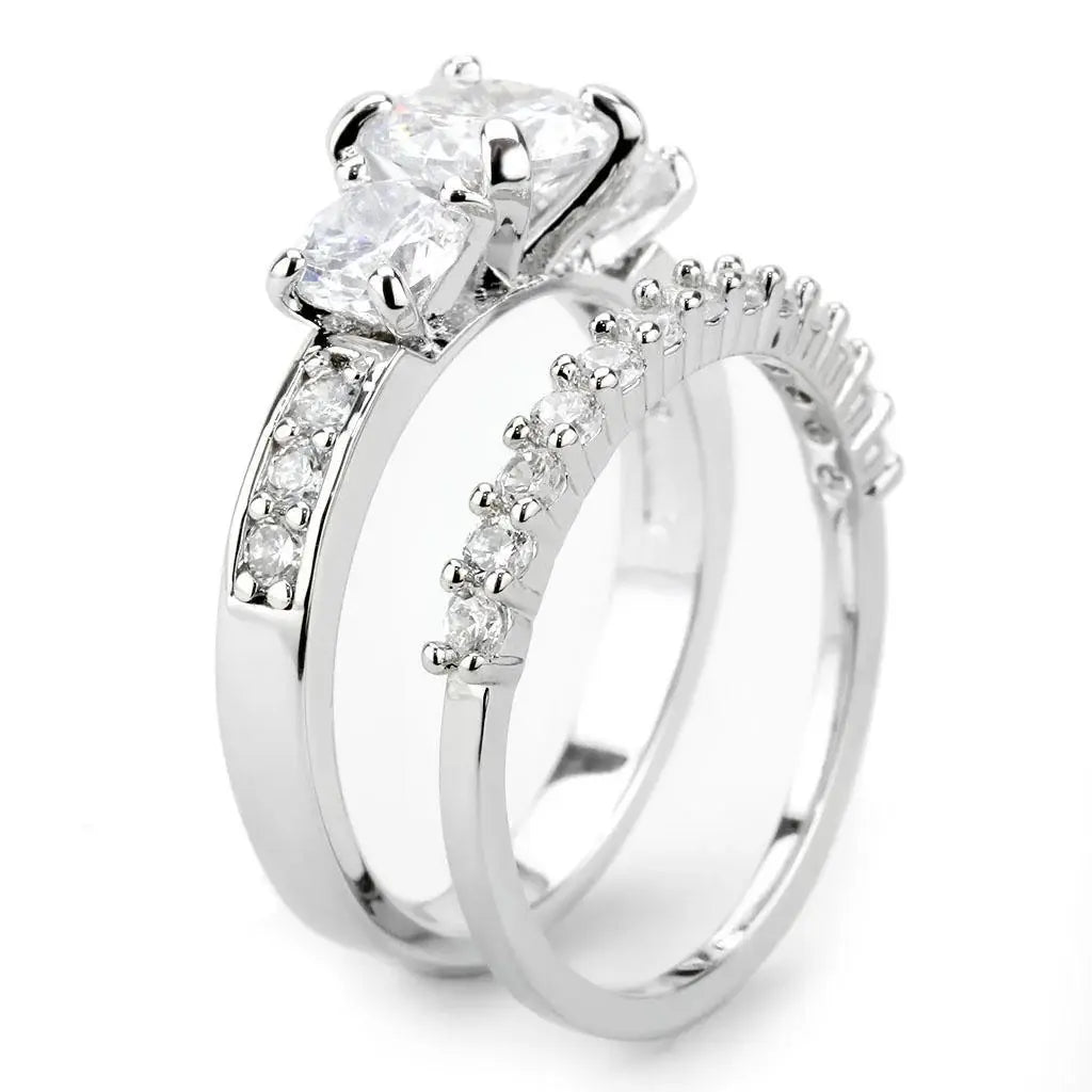 Alamode Rhodium Brass Ring with AAA Grade CZ in Clear - Alamode - Flyclothing LLC