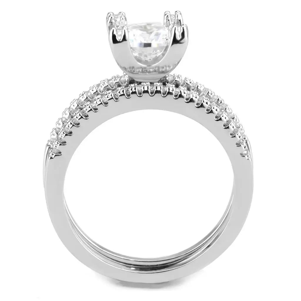 Alamode Rhodium Brass Ring with AAA Grade CZ in Clear - Alamode - Flyclothing LLC