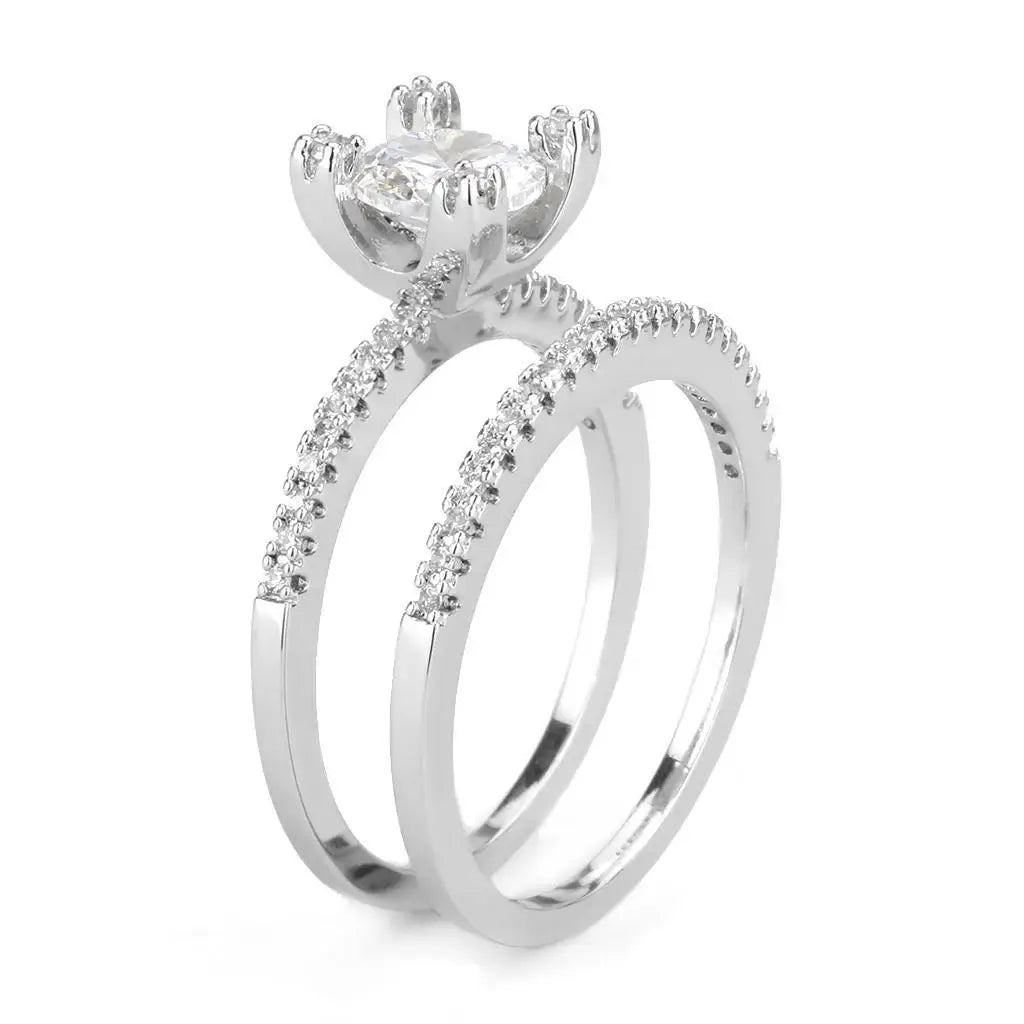 Alamode Rhodium Brass Ring with AAA Grade CZ in Clear - Alamode - Flyclothing LLC