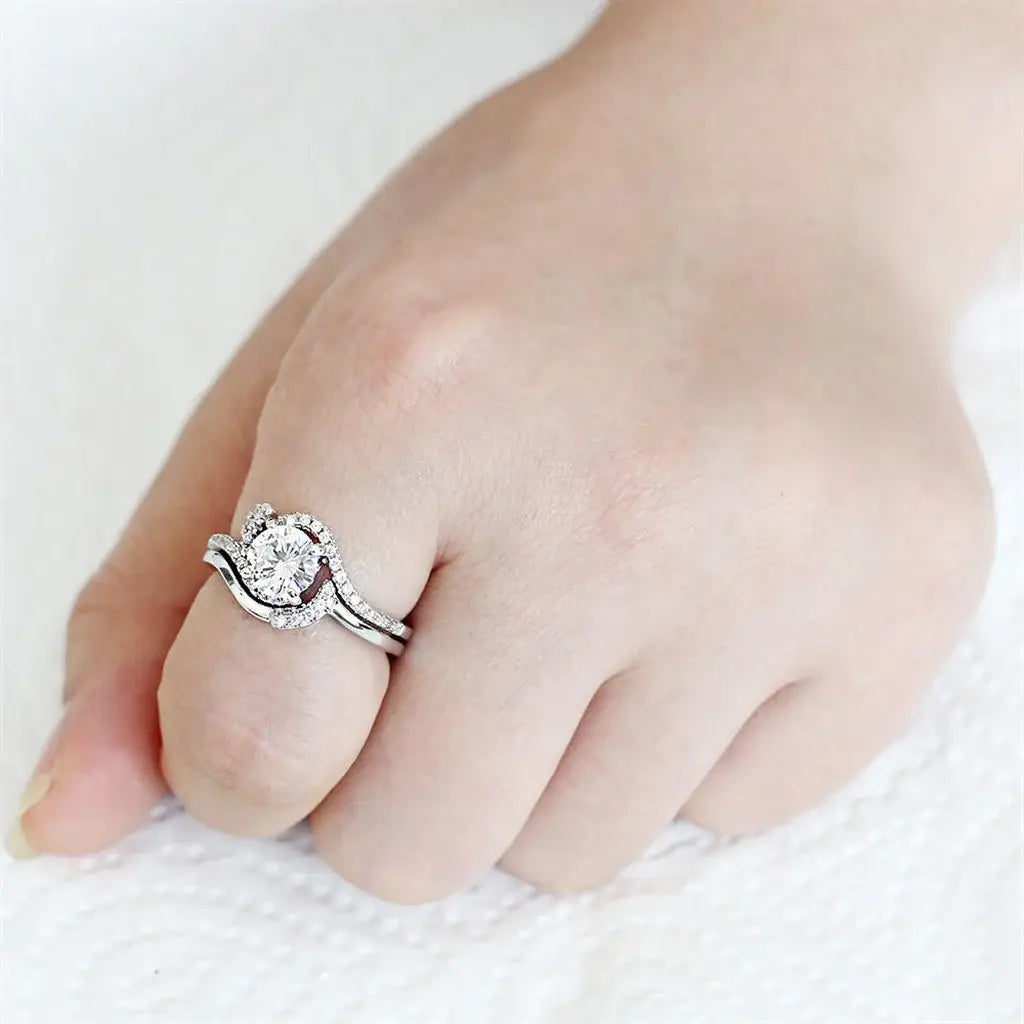 Alamode Rhodium Brass Ring with AAA Grade CZ in Clear - Alamode - Flyclothing LLC