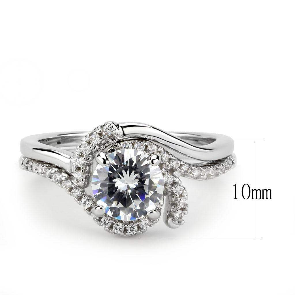 Alamode Rhodium Brass Ring with AAA Grade CZ in Clear - Alamode - Flyclothing LLC