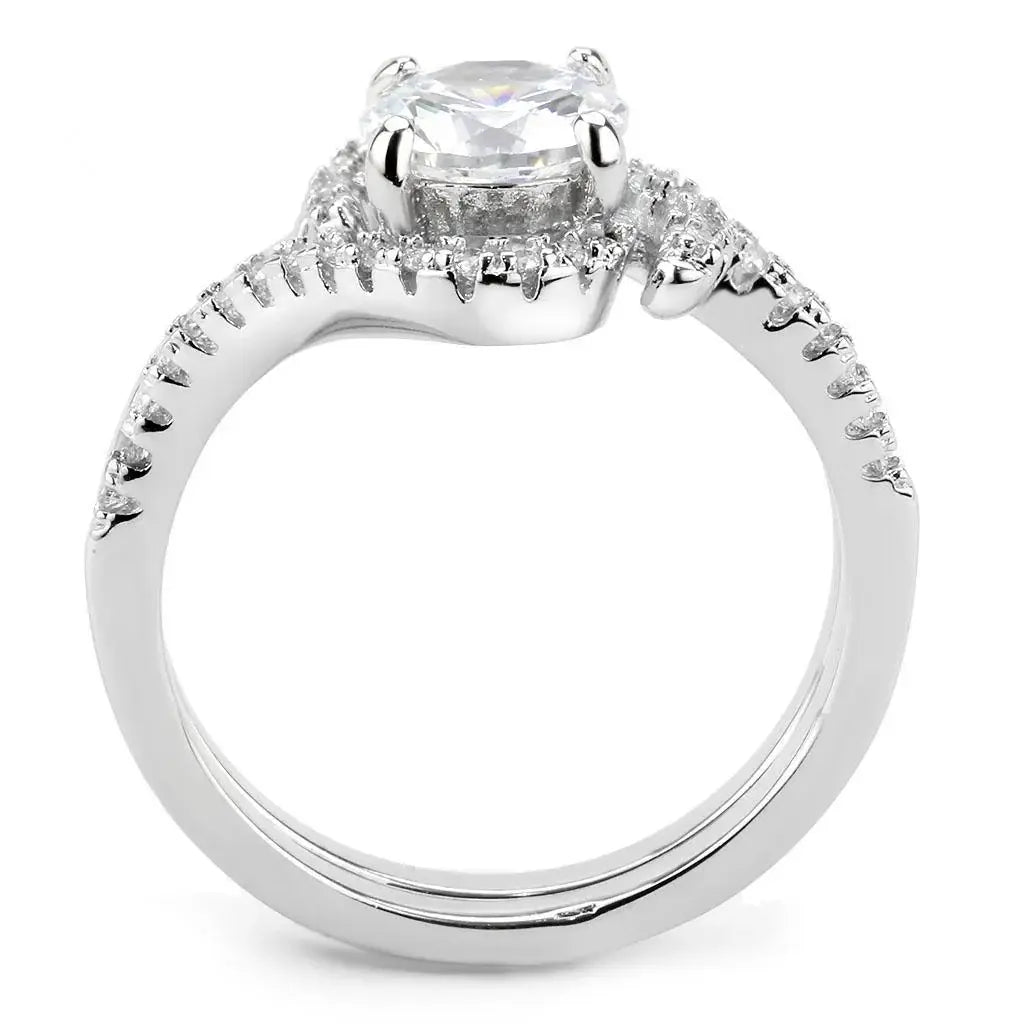 Alamode Rhodium Brass Ring with AAA Grade CZ in Clear - Alamode - Flyclothing LLC