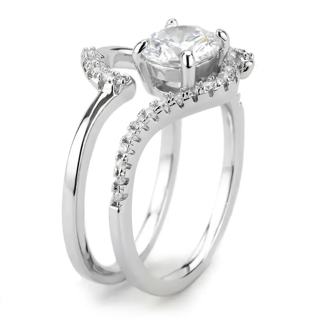 Alamode Rhodium Brass Ring with AAA Grade CZ in Clear - Alamode - Flyclothing LLC