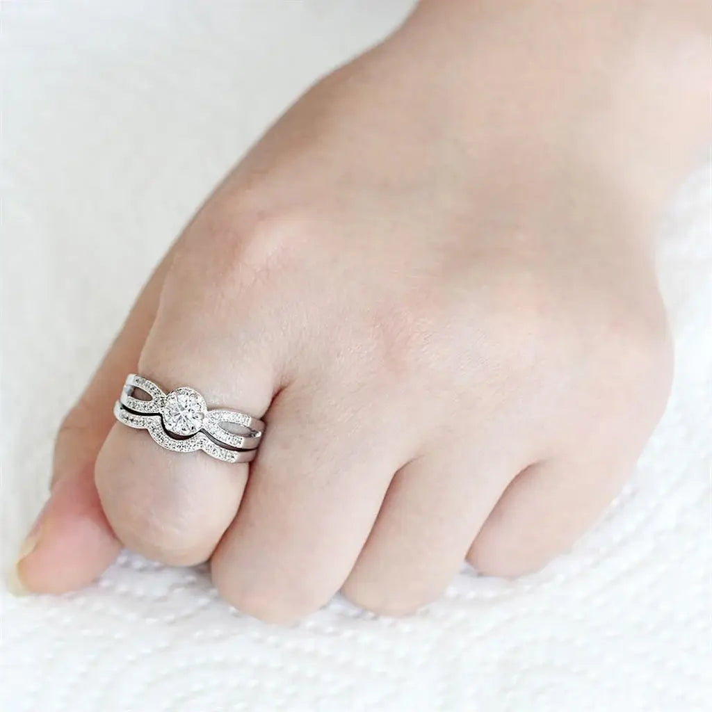 Alamode Rhodium Brass Ring with AAA Grade CZ in Clear - Alamode - Flyclothing LLC