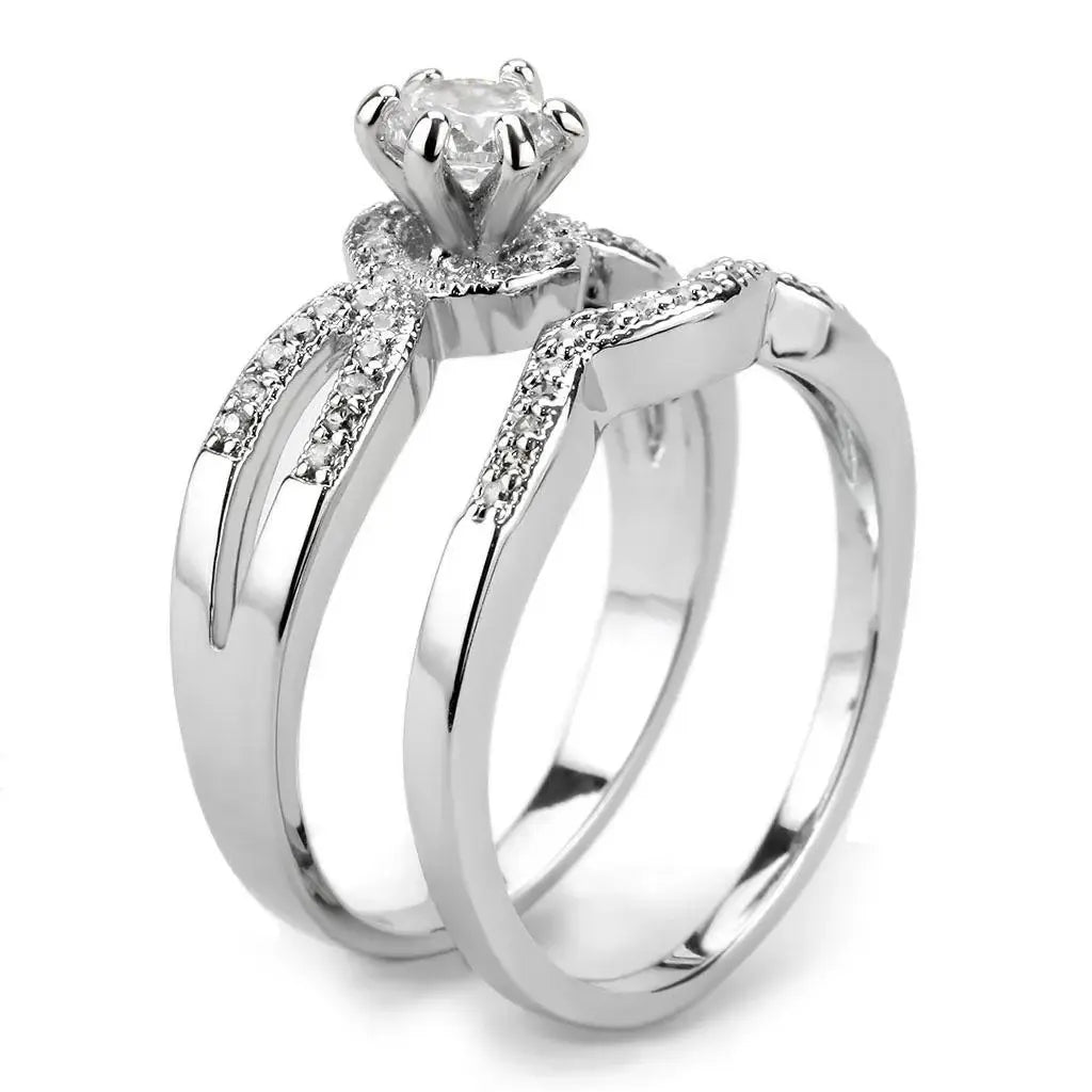 Alamode Rhodium Brass Ring with AAA Grade CZ in Clear - Alamode - Flyclothing LLC