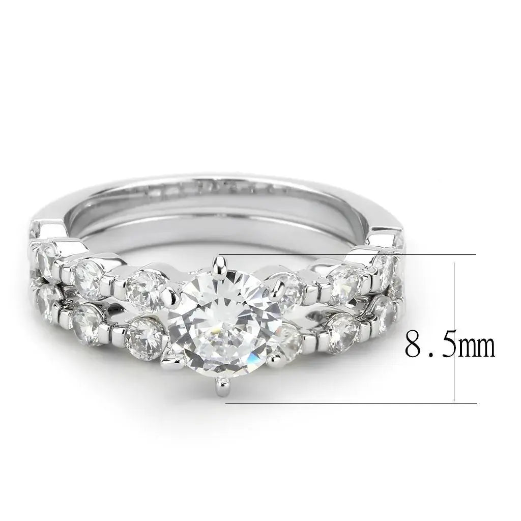Alamode Rhodium Brass Ring with AAA Grade CZ in Clear - Alamode - Flyclothing LLC