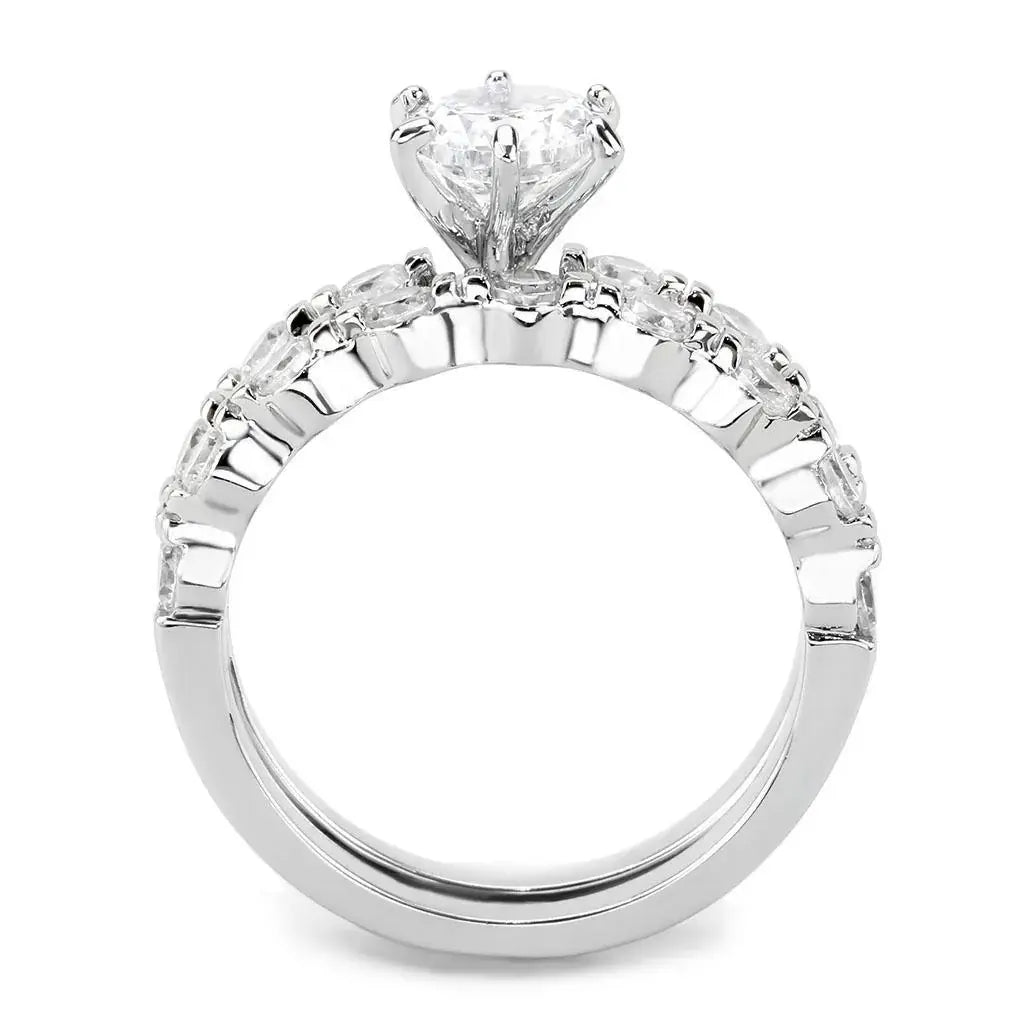 Alamode Rhodium Brass Ring with AAA Grade CZ in Clear - Alamode - Flyclothing LLC