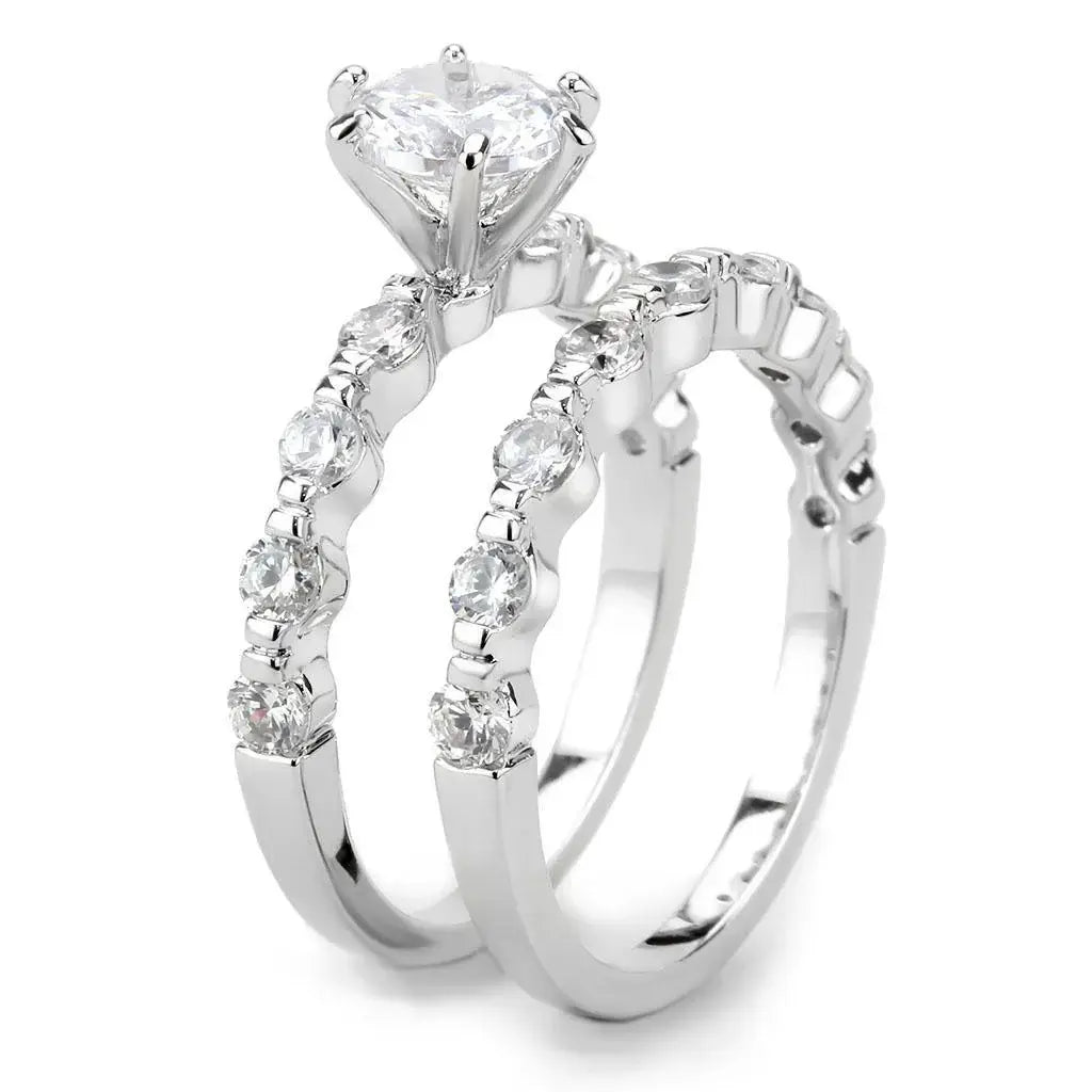 Alamode Rhodium Brass Ring with AAA Grade CZ in Clear - Alamode - Flyclothing LLC