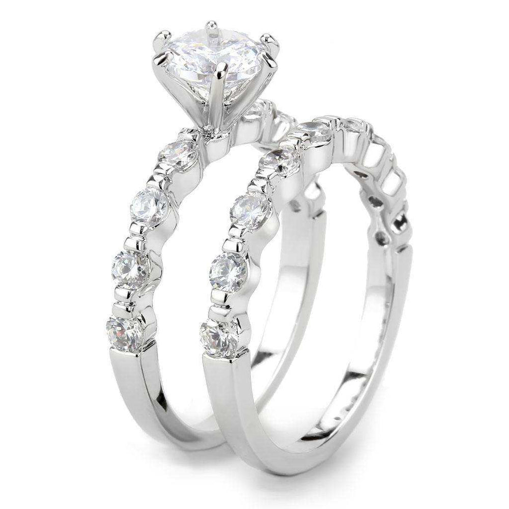 Alamode Rhodium Brass Ring with AAA Grade CZ in Clear - Alamode - Flyclothing LLC