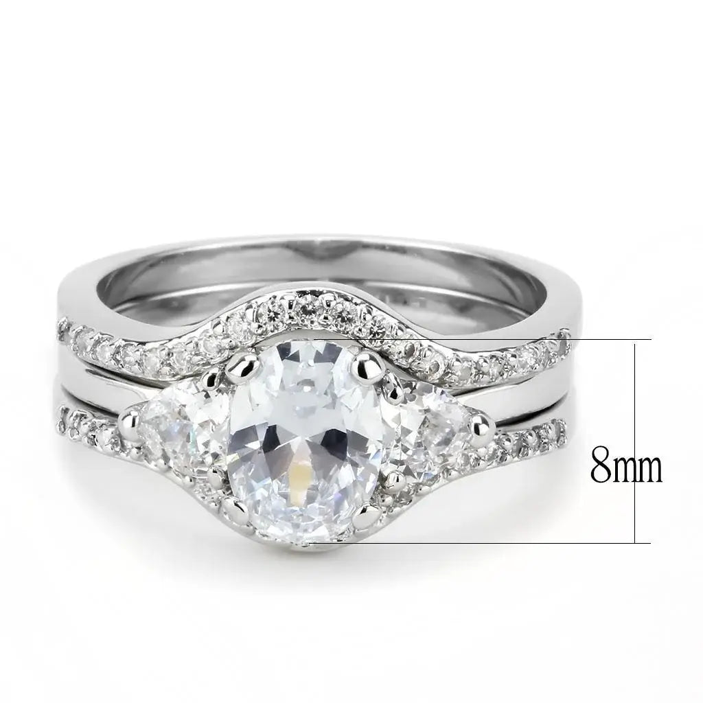 Alamode Rhodium Brass Ring with AAA Grade CZ in Clear - Alamode - Flyclothing LLC