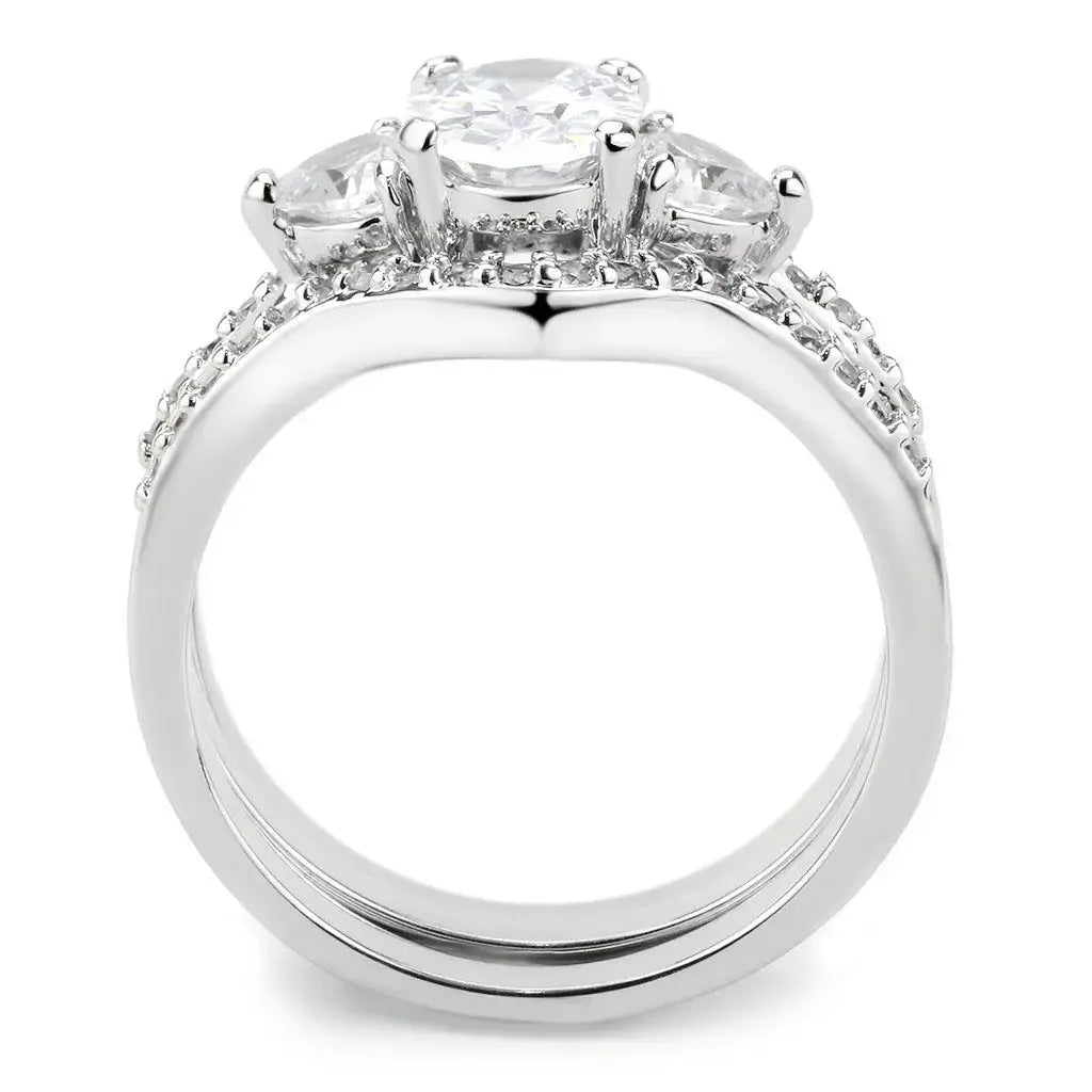 Alamode Rhodium Brass Ring with AAA Grade CZ in Clear - Alamode - Flyclothing LLC