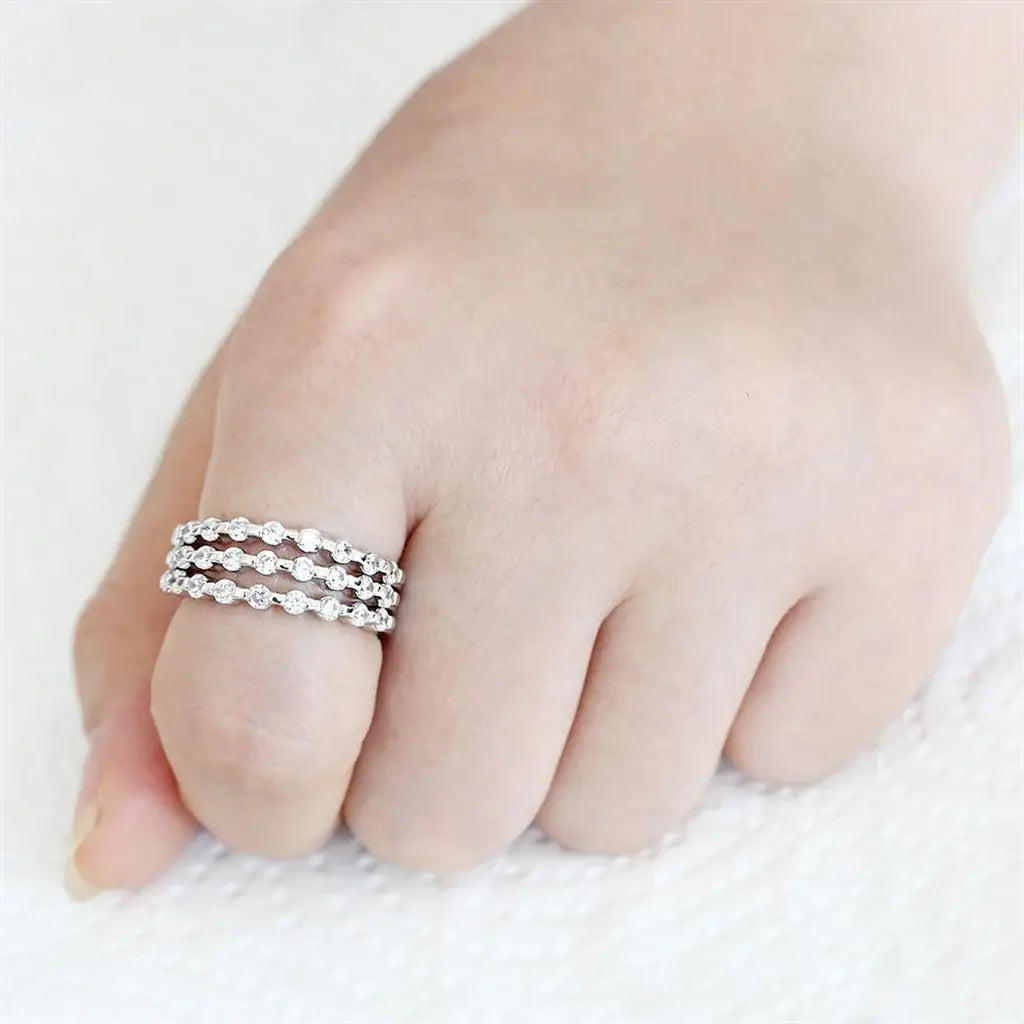 Alamode Rhodium Brass Ring with AAA Grade CZ in Clear - Alamode - Flyclothing LLC