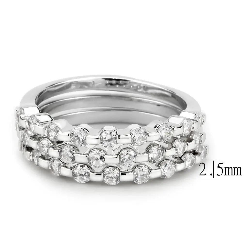 Alamode Rhodium Brass Ring with AAA Grade CZ in Clear - Alamode - Flyclothing LLC