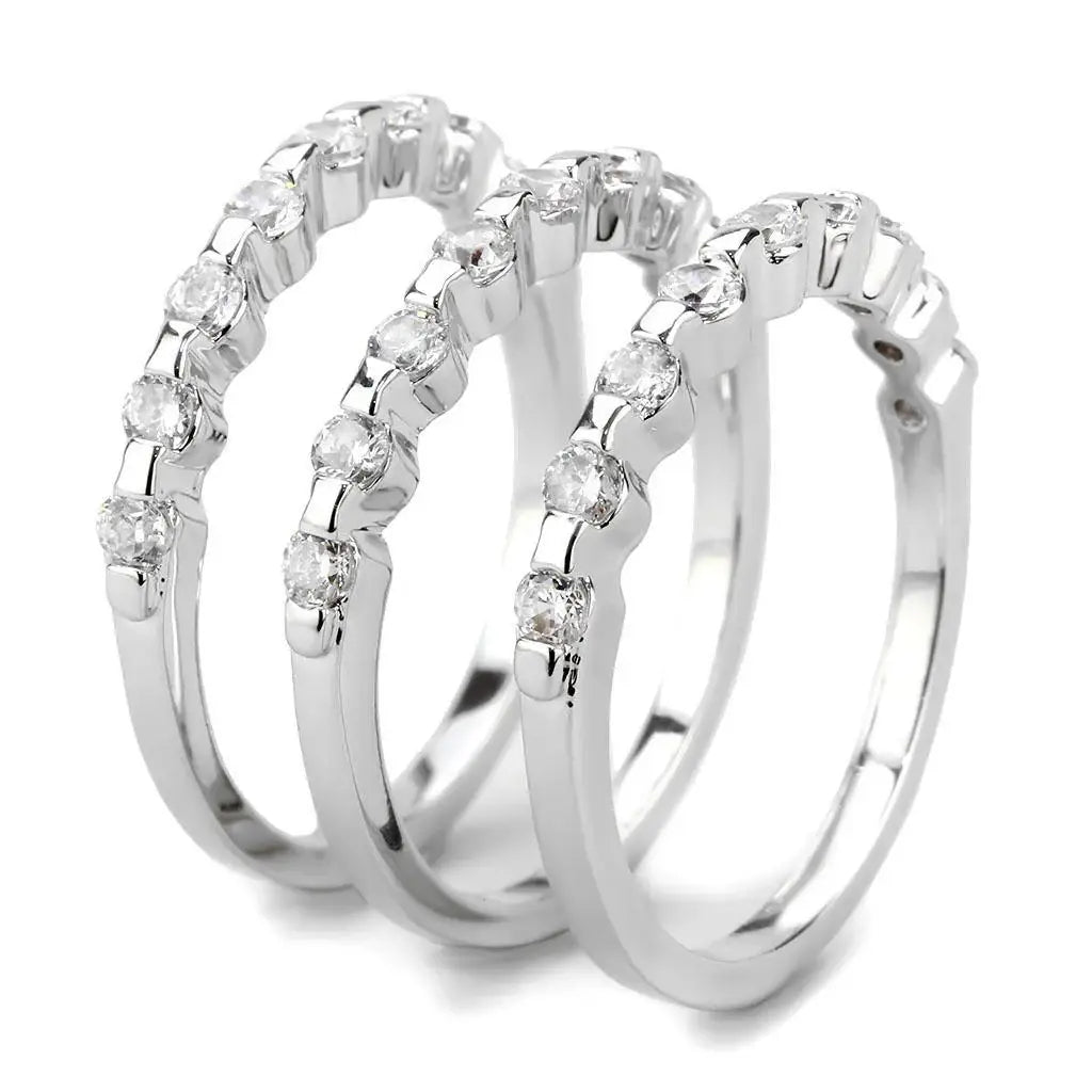 Alamode Rhodium Brass Ring with AAA Grade CZ in Clear - Alamode - Flyclothing LLC