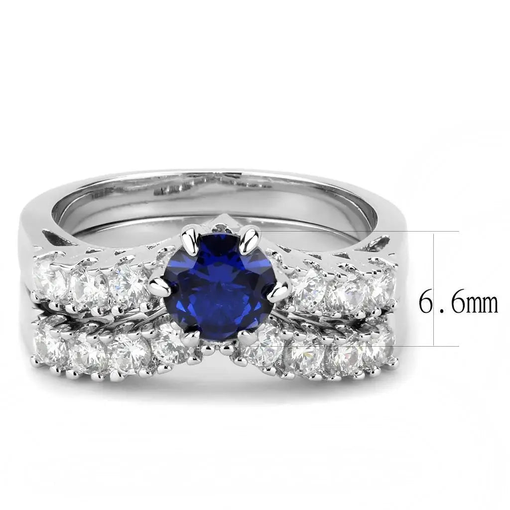 Alamode Rhodium Brass Ring with AAA Grade CZ in London Blue - Alamode - Flyclothing LLC