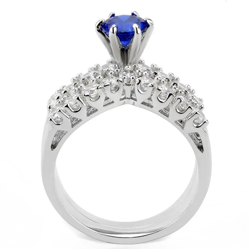Alamode Rhodium Brass Ring with AAA Grade CZ in London Blue - Alamode - Flyclothing LLC