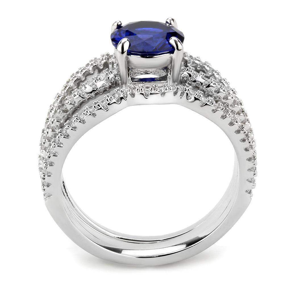 Alamode Rhodium Brass Ring with AAA Grade CZ in London Blue - Alamode - Flyclothing LLC