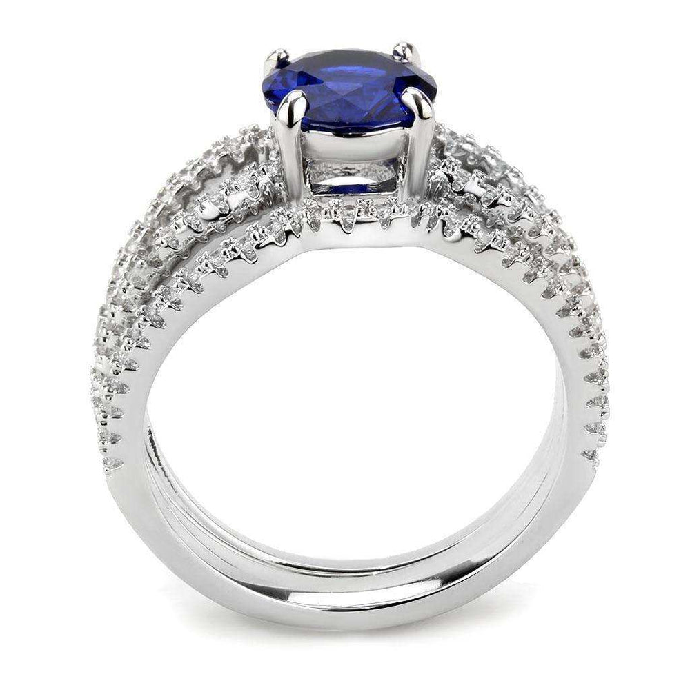 Alamode Rhodium Brass Ring with AAA Grade CZ in London Blue - Alamode - Flyclothing LLC
