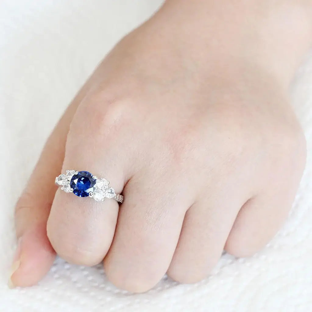 Alamode Rhodium Brass Ring with AAA Grade CZ in London Blue - Alamode - Flyclothing LLC