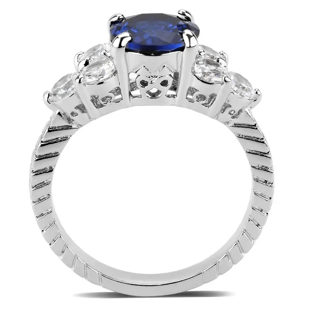 Alamode Rhodium Brass Ring with AAA Grade CZ in London Blue - Alamode - Flyclothing LLC