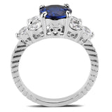 Alamode Rhodium Brass Ring with AAA Grade CZ in London Blue - Alamode