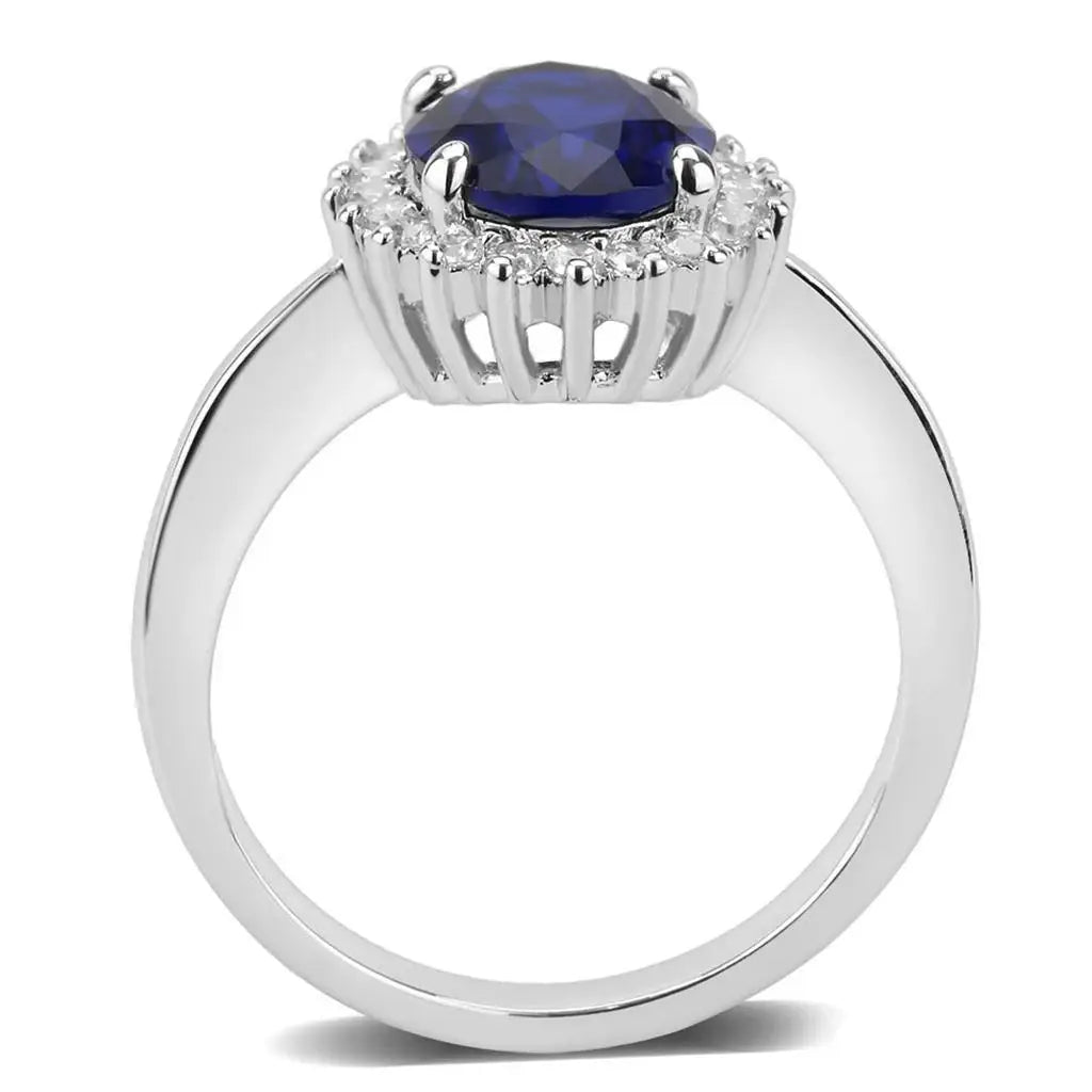 Alamode Rhodium Brass Ring with AAA Grade CZ in London Blue - Alamode - Flyclothing LLC