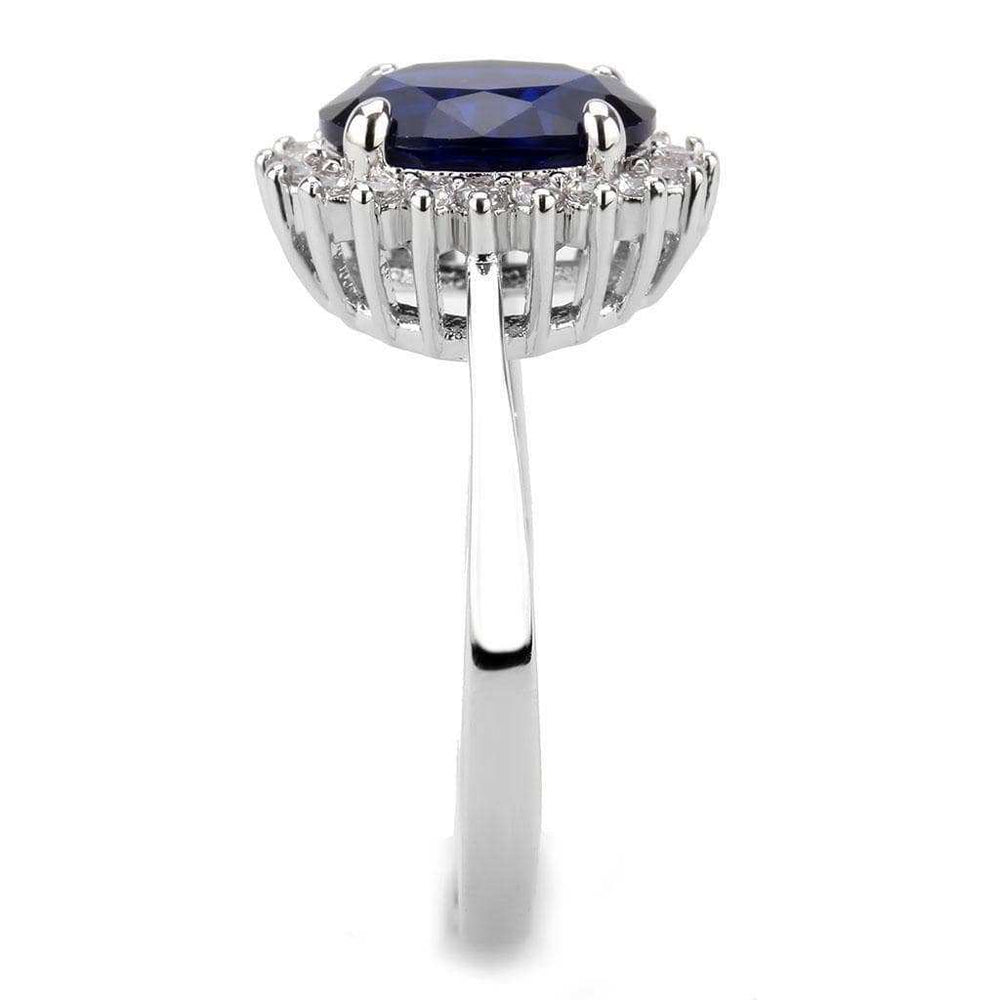 Alamode Rhodium Brass Ring with AAA Grade CZ in London Blue - Alamode - Flyclothing LLC