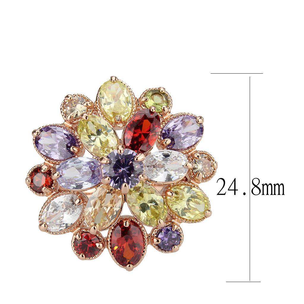Alamode Rose Gold Brass Ring with AAA Grade CZ in MultiColor - Alamode - Flyclothing LLC