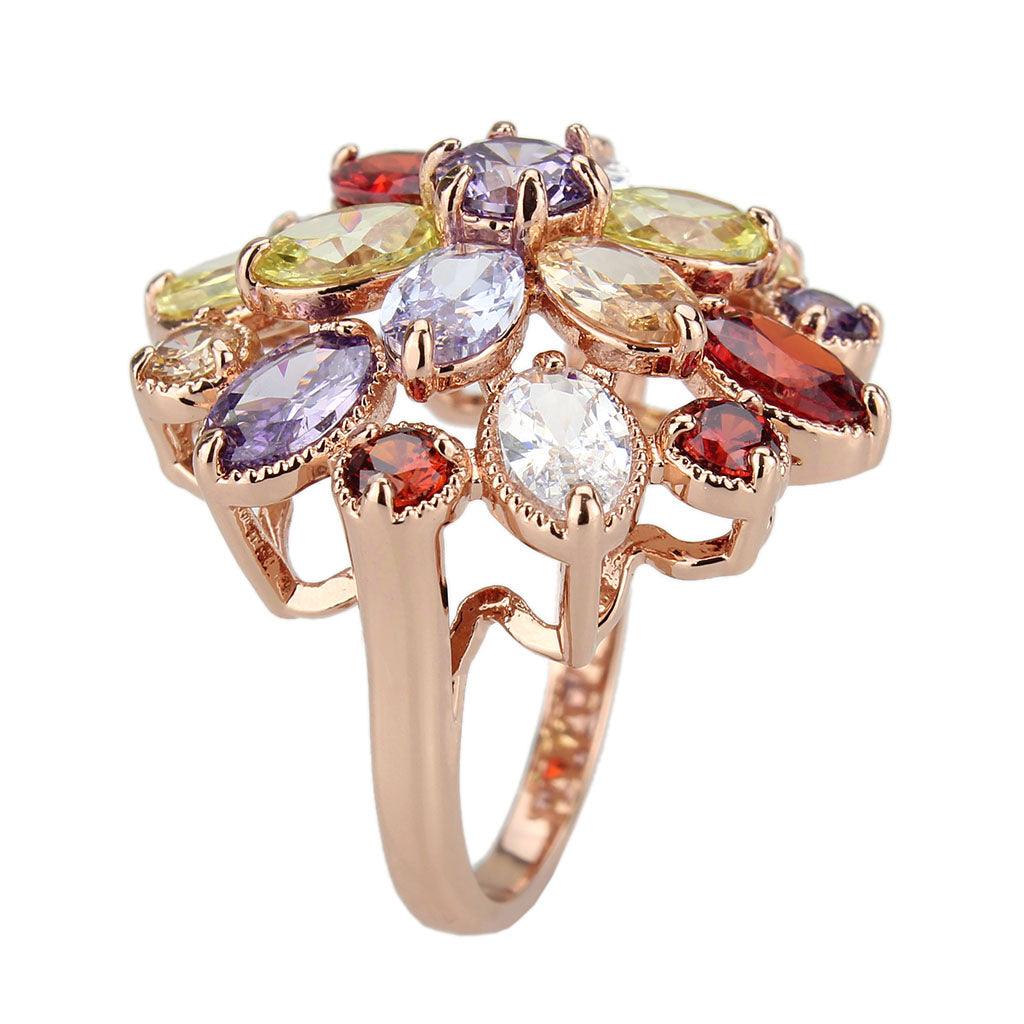 Alamode Rose Gold Brass Ring with AAA Grade CZ in MultiColor - Flyclothing LLC