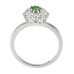 Alamode Rhodium Brass Ring with Synthetic in Emerald - Alamode