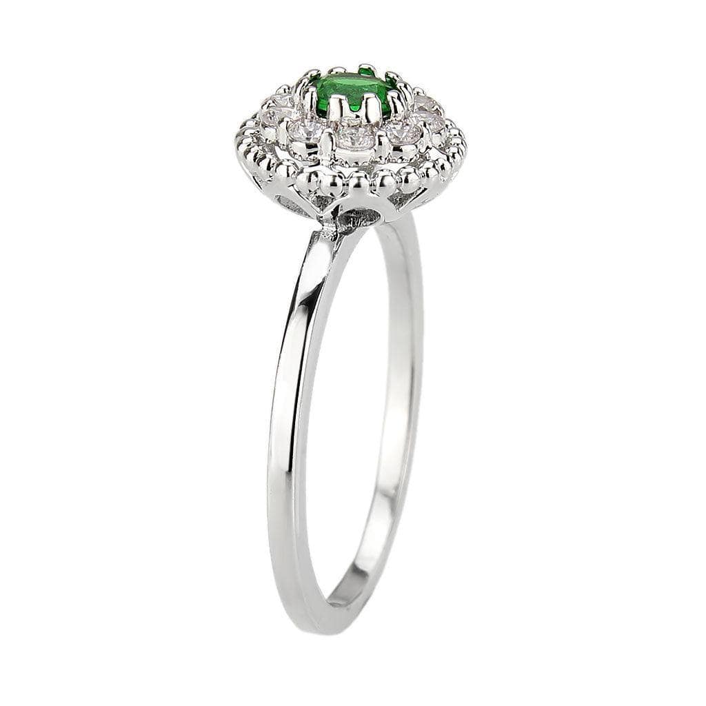 Alamode Rhodium Brass Ring with Synthetic in Emerald - Alamode