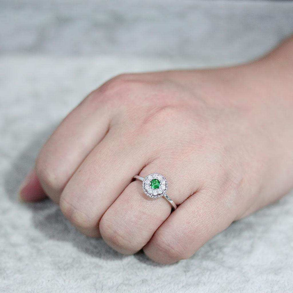 Alamode Rhodium Brass Ring with Synthetic in Emerald - Alamode - Flyclothing LLC
