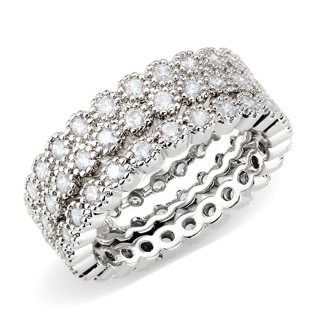 Alamode Rhodium Brass Ring with AAA Grade CZ in Clear - Flyclothing LLC