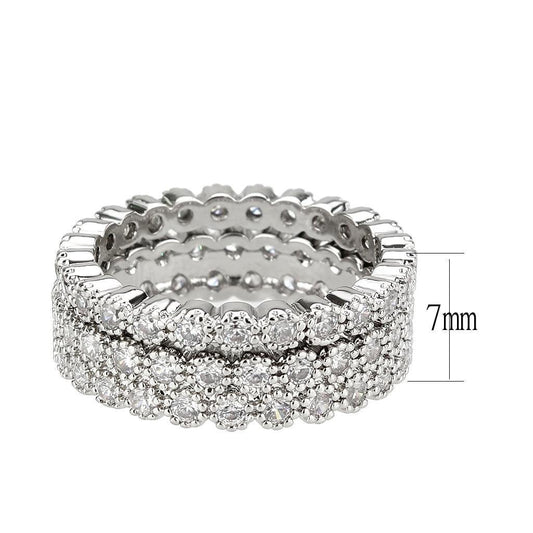 Alamode Rhodium Brass Ring with AAA Grade CZ in Clear - Alamode
