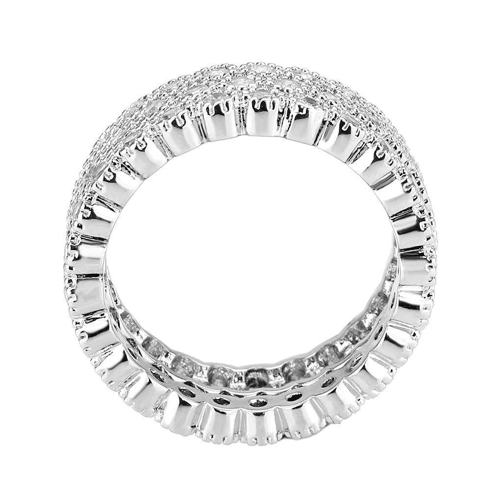 Alamode Rhodium Brass Ring with AAA Grade CZ in Clear - Alamode - Flyclothing LLC
