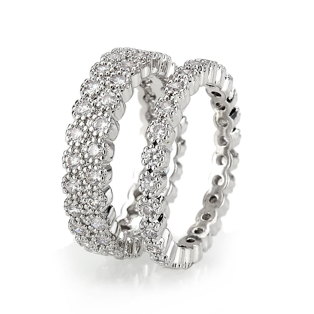 Alamode Rhodium Brass Ring with AAA Grade CZ in Clear - Alamode