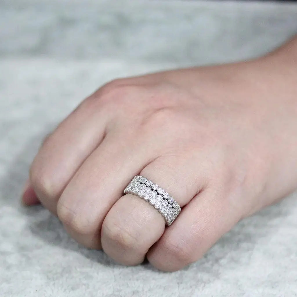 Alamode Rhodium Brass Ring with AAA Grade CZ in Clear - Alamode - Flyclothing LLC