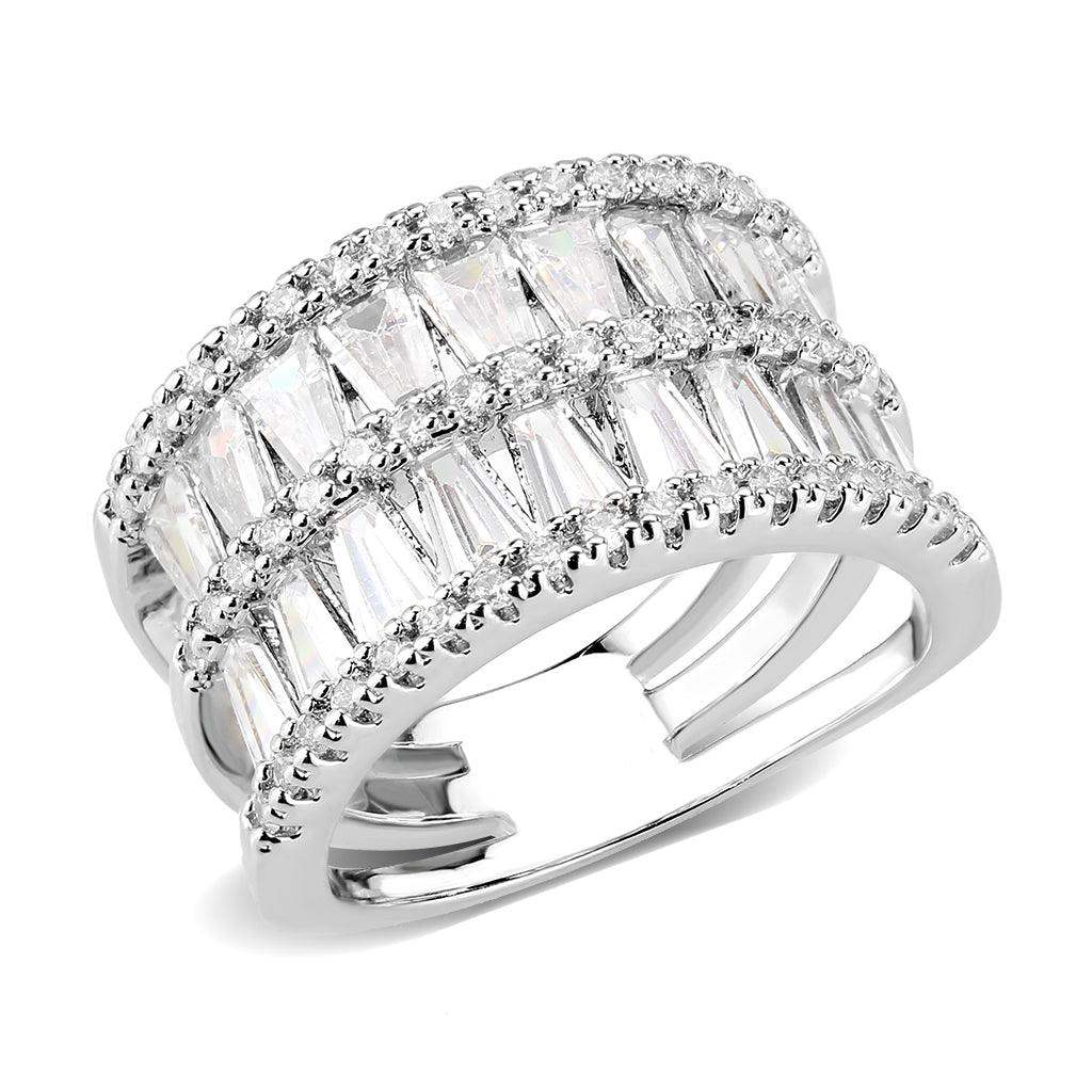 Alamode Rhodium Brass Ring with AAA Grade CZ in Clear - Alamode - Flyclothing LLC